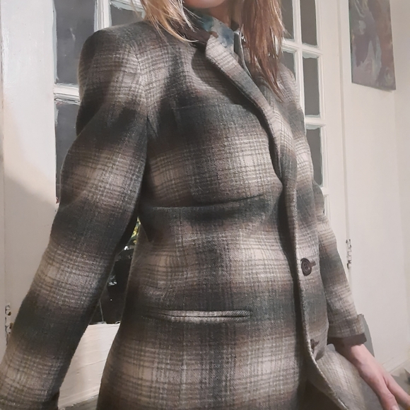 1980's plaid wool blazer w/ suede accents - Picture 6 of 12